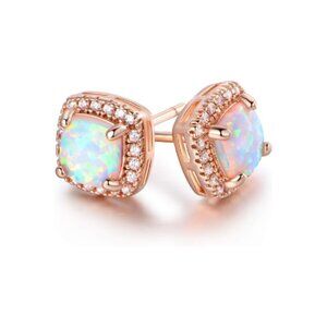 Gold Plated White Opal Stud Earrings